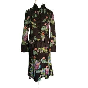 International Korean Fashion Shabby Chic 2 Piece Embellished Floral Skirt Suit